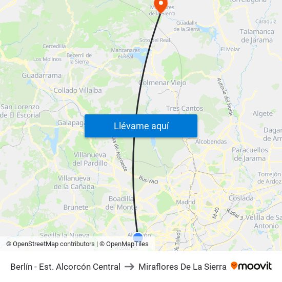 Berlín - Est. Alcorcón Central to Miraflores De La Sierra map