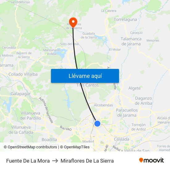 Fuente De La Mora to Miraflores De La Sierra map