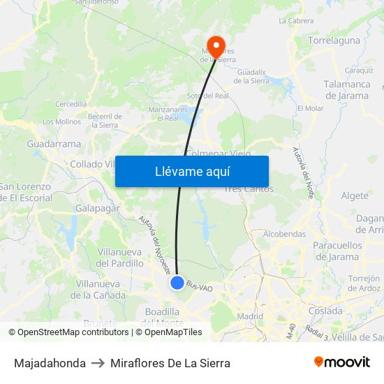 Majadahonda to Miraflores De La Sierra map