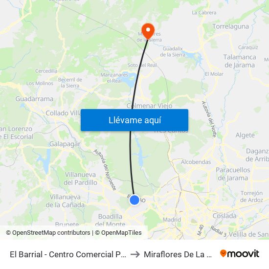 El Barrial - Centro Comercial Pozuelo to Miraflores De La Sierra map