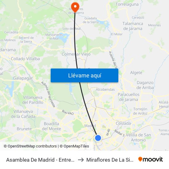 Asamblea De Madrid - Entrevías to Miraflores De La Sierra map