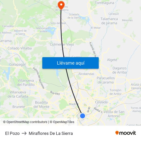 El Pozo to Miraflores De La Sierra map