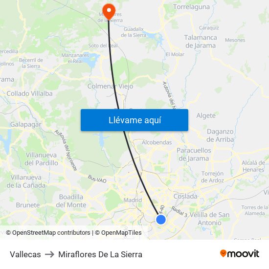 Vallecas to Miraflores De La Sierra map