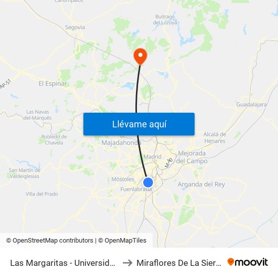 Las Margaritas - Universidad to Miraflores De La Sierra map