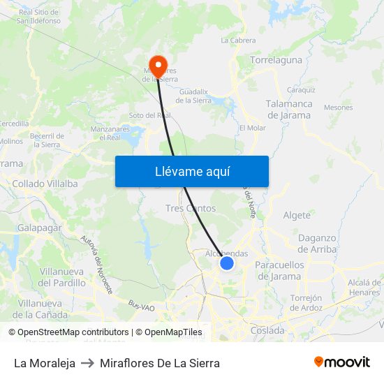 La Moraleja to Miraflores De La Sierra map
