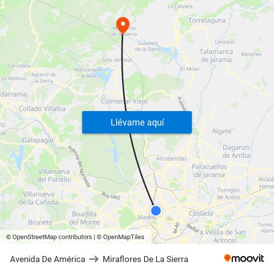 Avenida De América to Miraflores De La Sierra map