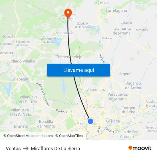 Ventas to Miraflores De La Sierra map