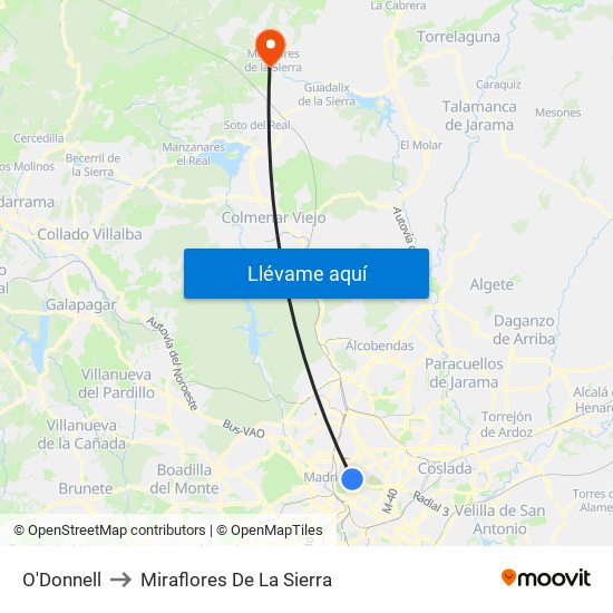 O'Donnell to Miraflores De La Sierra map
