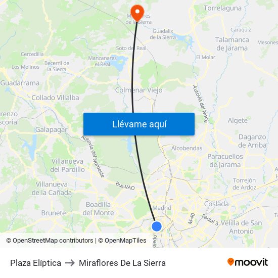 Plaza Elíptica to Miraflores De La Sierra map