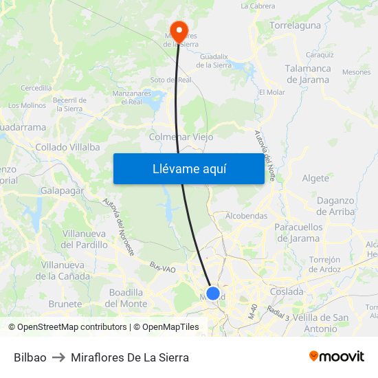Bilbao to Miraflores De La Sierra map