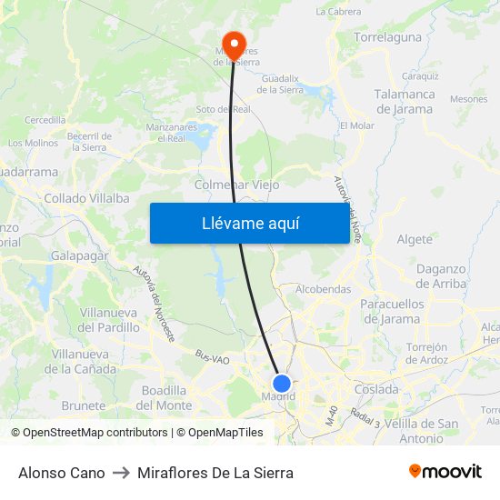 Alonso Cano to Miraflores De La Sierra map