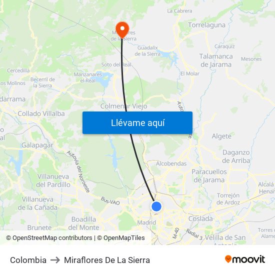 Colombia to Miraflores De La Sierra map