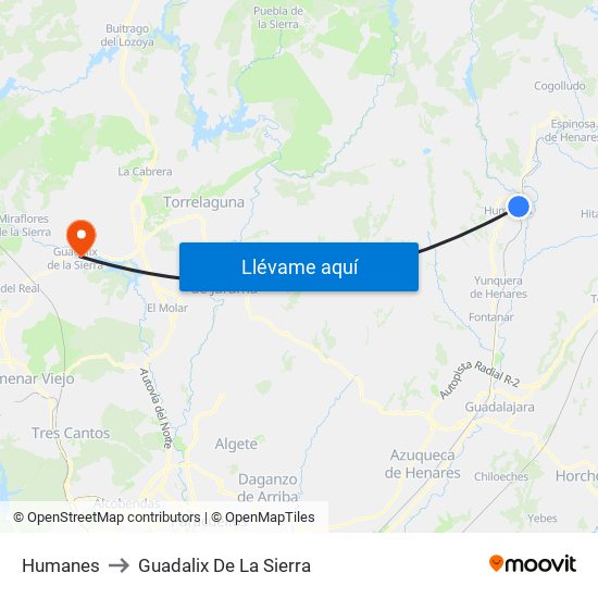 Humanes to Guadalix De La Sierra map