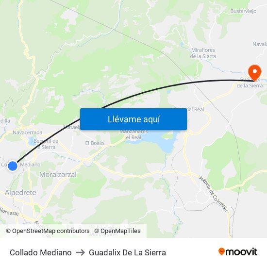 Collado Mediano to Guadalix De La Sierra map