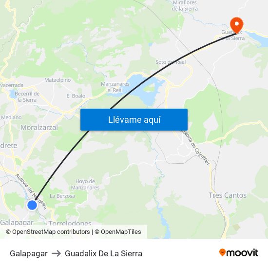 Galapagar to Guadalix De La Sierra map