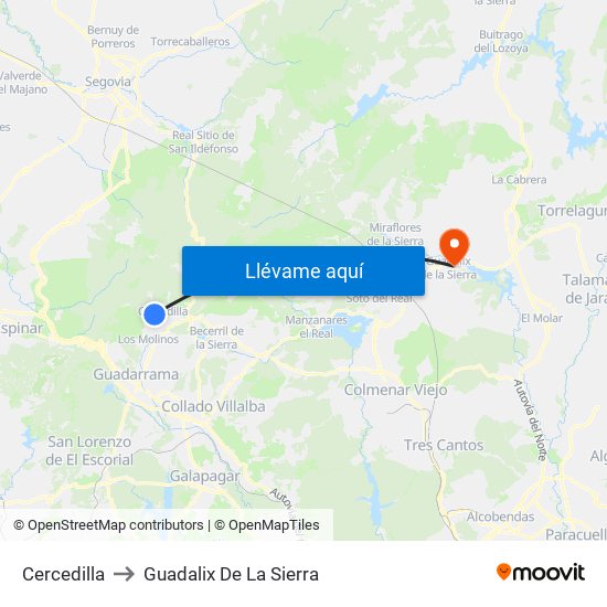 Cercedilla to Guadalix De La Sierra map