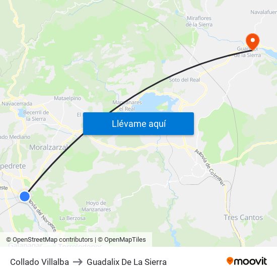 Collado Villalba to Guadalix De La Sierra map