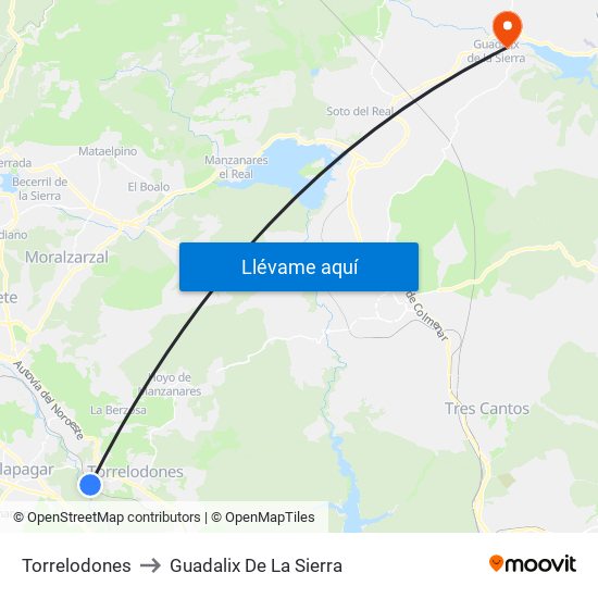Torrelodones to Guadalix De La Sierra map