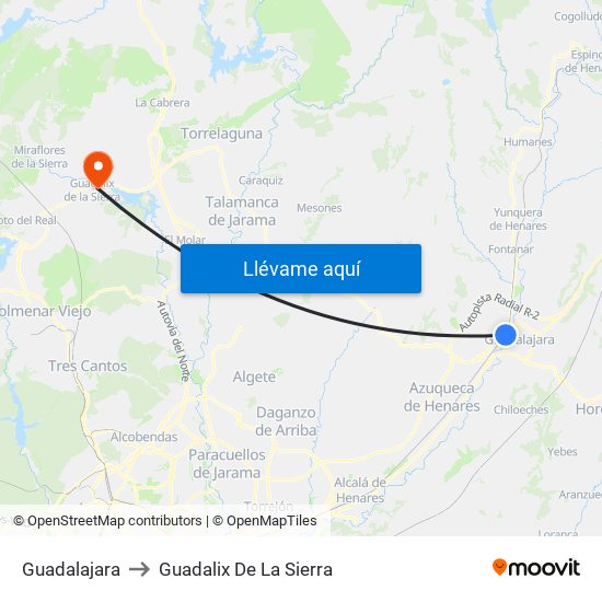 Guadalajara to Guadalix De La Sierra map