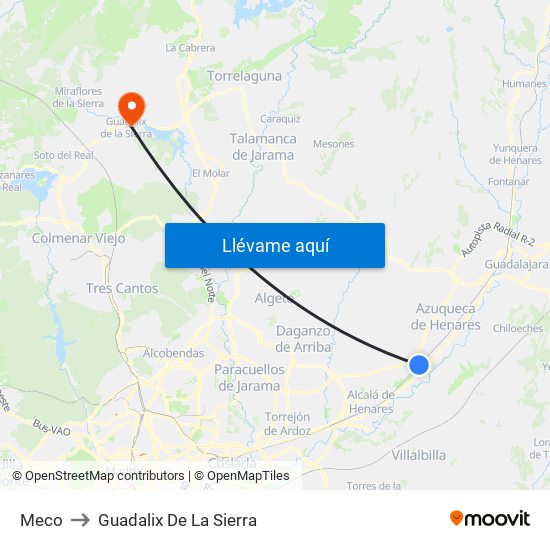 Meco to Guadalix De La Sierra map