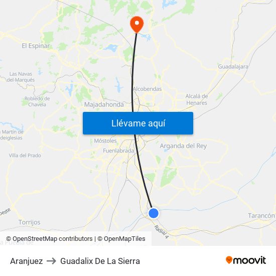 Aranjuez to Guadalix De La Sierra map