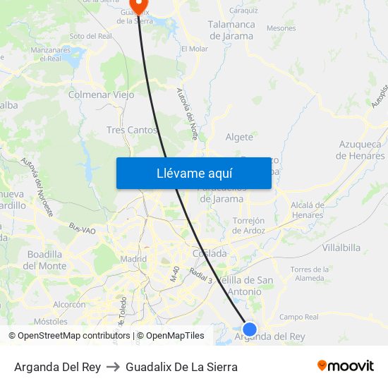 Arganda Del Rey to Guadalix De La Sierra map