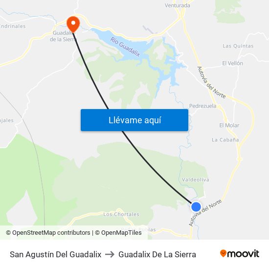 San Agustín Del Guadalix to Guadalix De La Sierra map