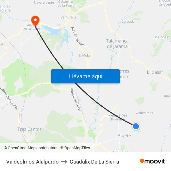 Valdeolmos-Alalpardo to Guadalix De La Sierra map