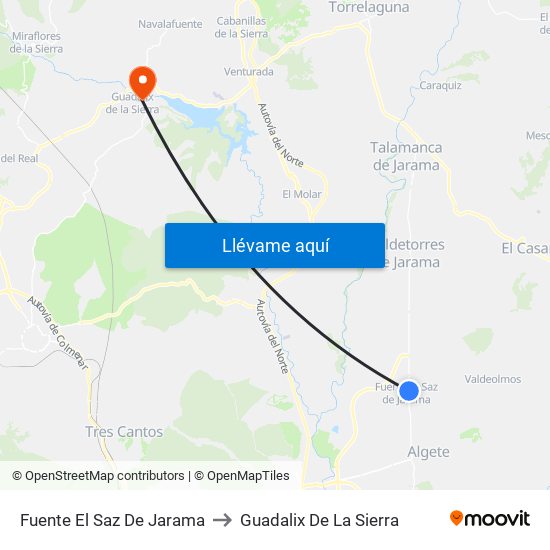 Fuente El Saz De Jarama to Guadalix De La Sierra map