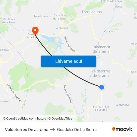 Valdetorres De Jarama to Guadalix De La Sierra map