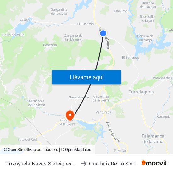 Lozoyuela-Navas-Sieteiglesias to Guadalix De La Sierra map