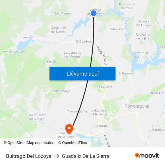 Buitrago Del Lozoya to Guadalix De La Sierra map