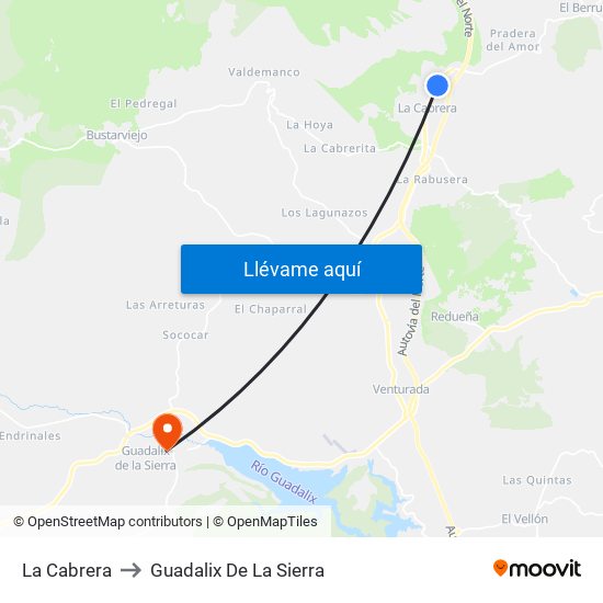 La Cabrera to Guadalix De La Sierra map