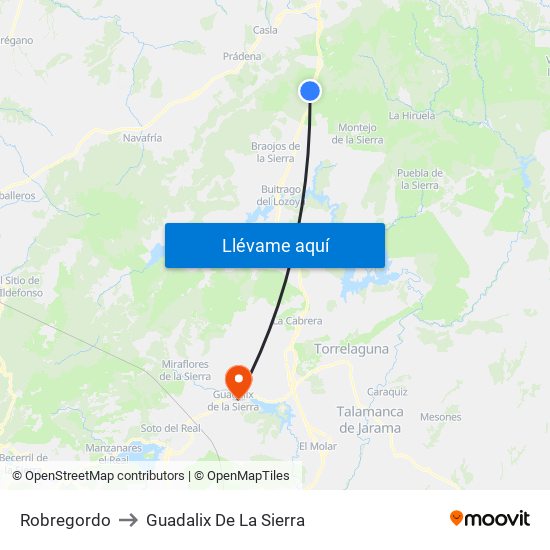 Robregordo to Guadalix De La Sierra map