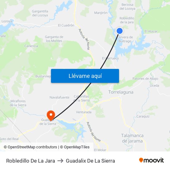 Robledillo De La Jara to Guadalix De La Sierra map