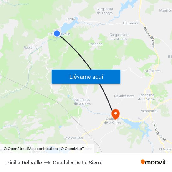 Pinilla Del Valle to Guadalix De La Sierra map