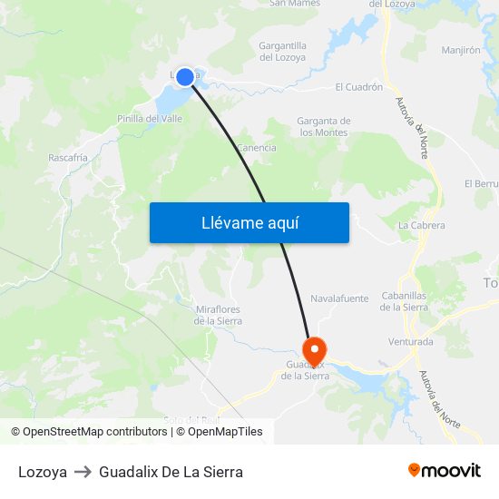 Lozoya to Guadalix De La Sierra map