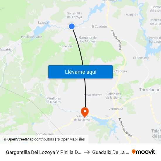 Gargantilla Del Lozoya Y Pinilla De Buitrago to Guadalix De La Sierra map