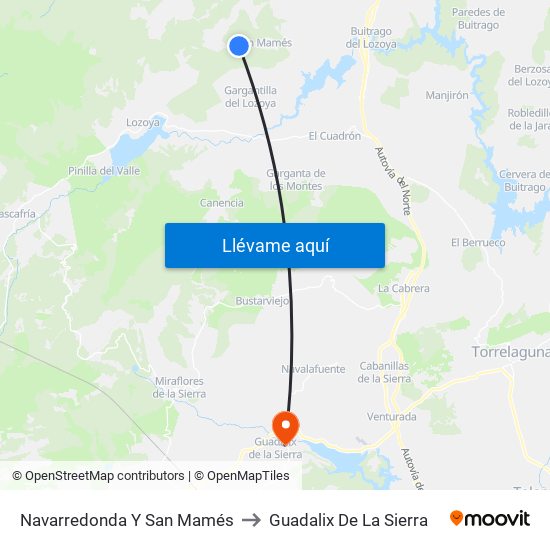 Navarredonda Y San Mamés to Guadalix De La Sierra map
