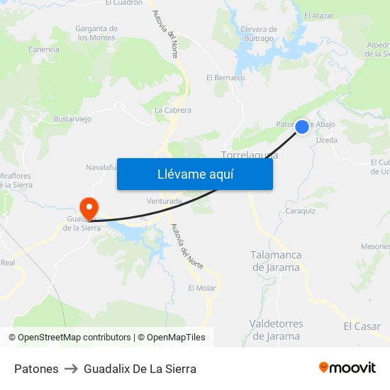 Patones to Guadalix De La Sierra map