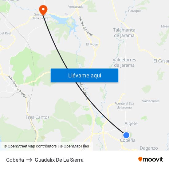 Cobeña to Guadalix De La Sierra map