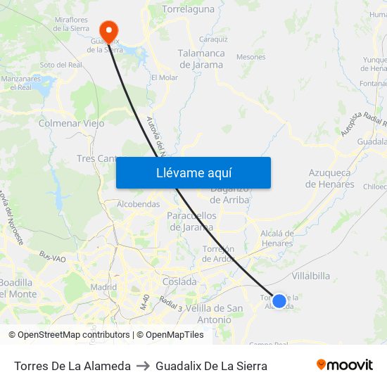 Torres De La Alameda to Guadalix De La Sierra map