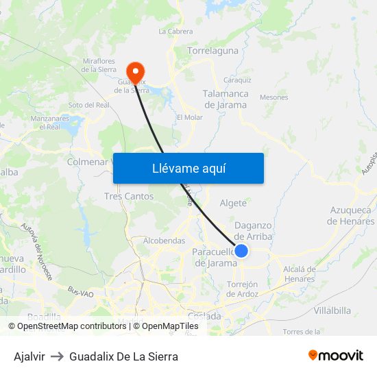 Ajalvir to Guadalix De La Sierra map