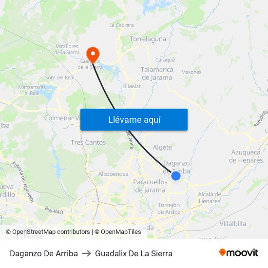 Daganzo De Arriba to Guadalix De La Sierra map