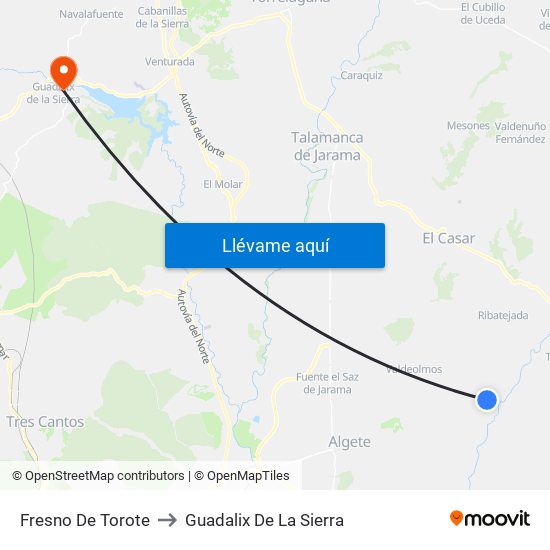 Fresno De Torote to Guadalix De La Sierra map