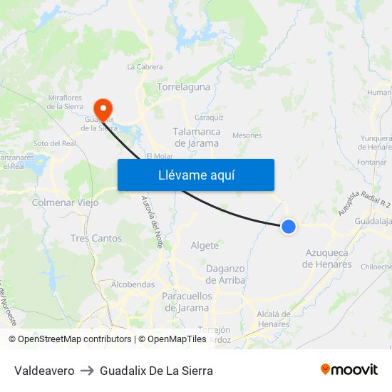 Valdeavero to Guadalix De La Sierra map
