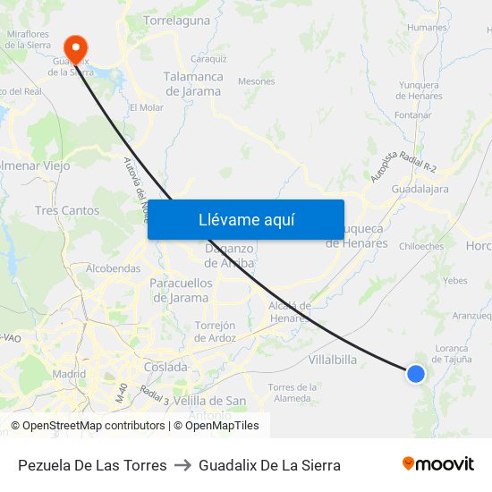 Pezuela De Las Torres to Guadalix De La Sierra map