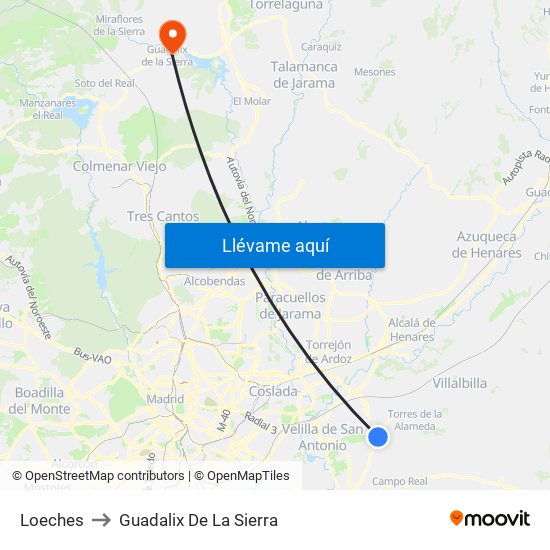 Loeches to Guadalix De La Sierra map
