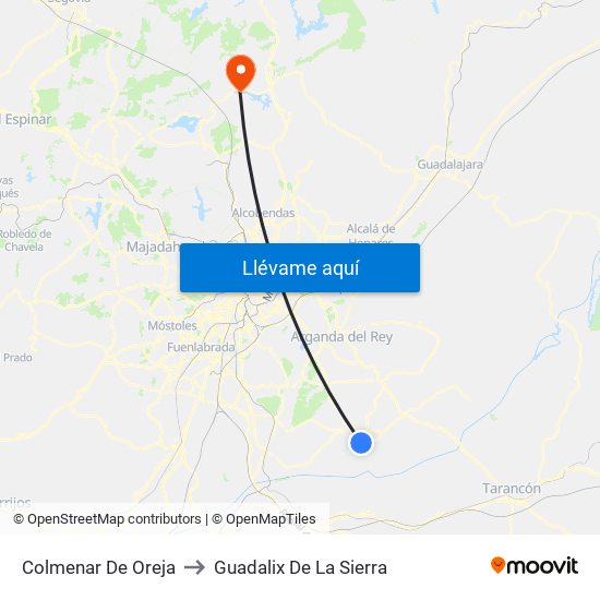 Colmenar De Oreja to Guadalix De La Sierra map