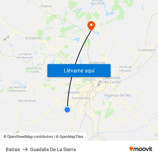 Batres to Guadalix De La Sierra map